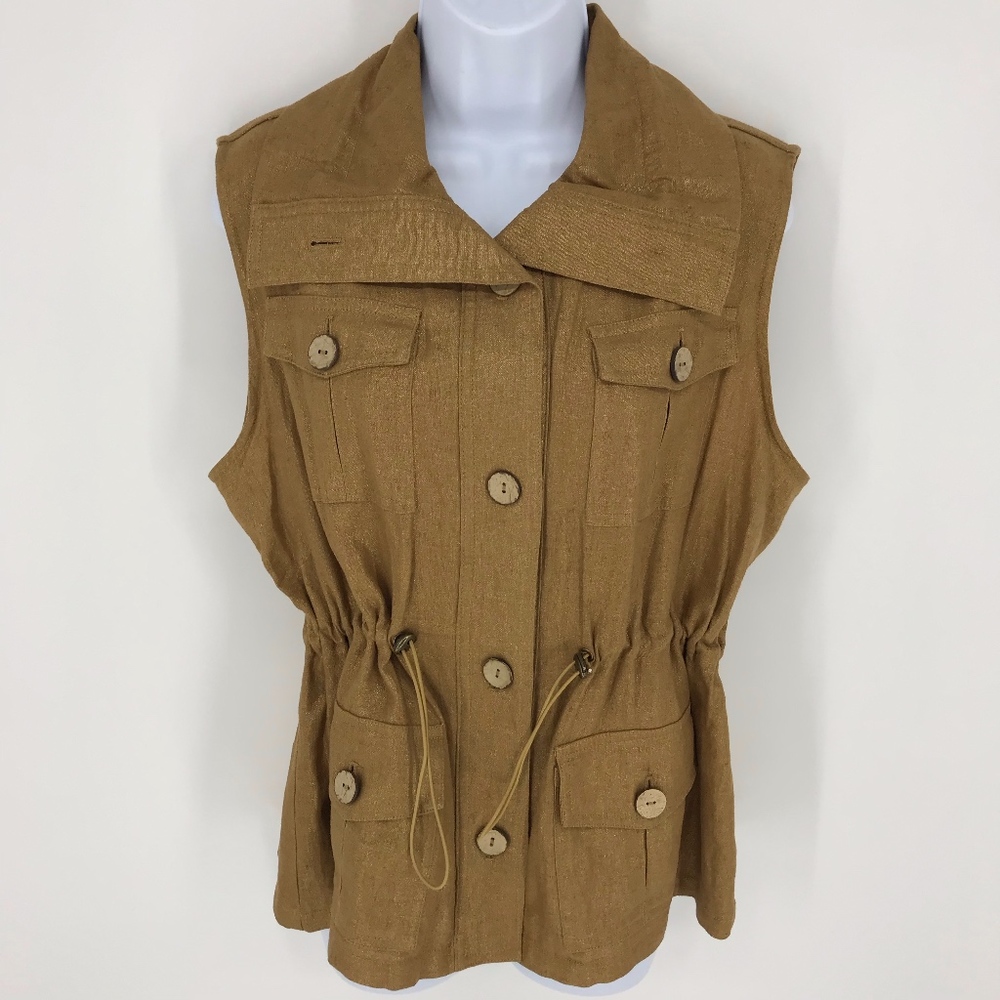 Gold Shimmery Sleeveless Linen Vest Top
